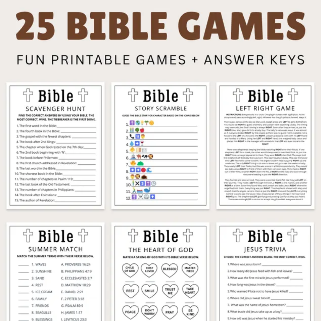Bible Games, Christian Games, Bible Trivia, Bible Bingo, Printable Bible Games, Church Game, Women's Ministry Games, Youth Group Games