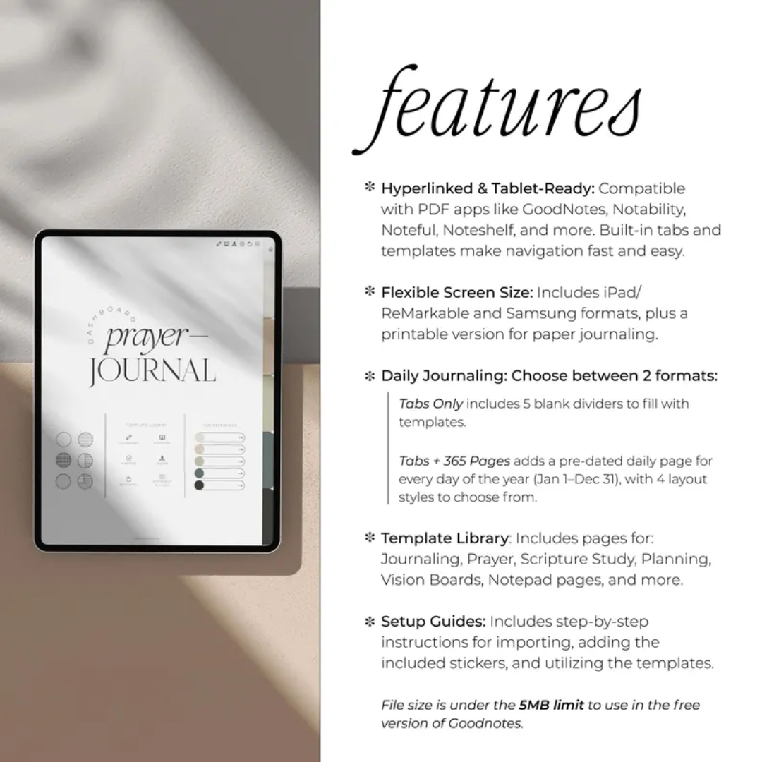 Bible Prayer Journal, Digital Hyperlinked PDF for iPad, Samsung, Remarkable, Printable using Goodnotes, Notability, Noteshelf, Noteful