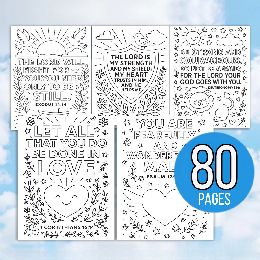 Kids Bible Verse Coloring Pages, 80+ Pages, Affirmations, Sunday School, Christian Coloring Pages