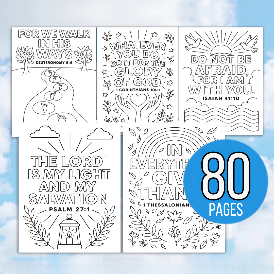 Kids Bible Verse Coloring Pages, 80+ Pages, Affirmations, Sunday School, Christian Coloring Pages