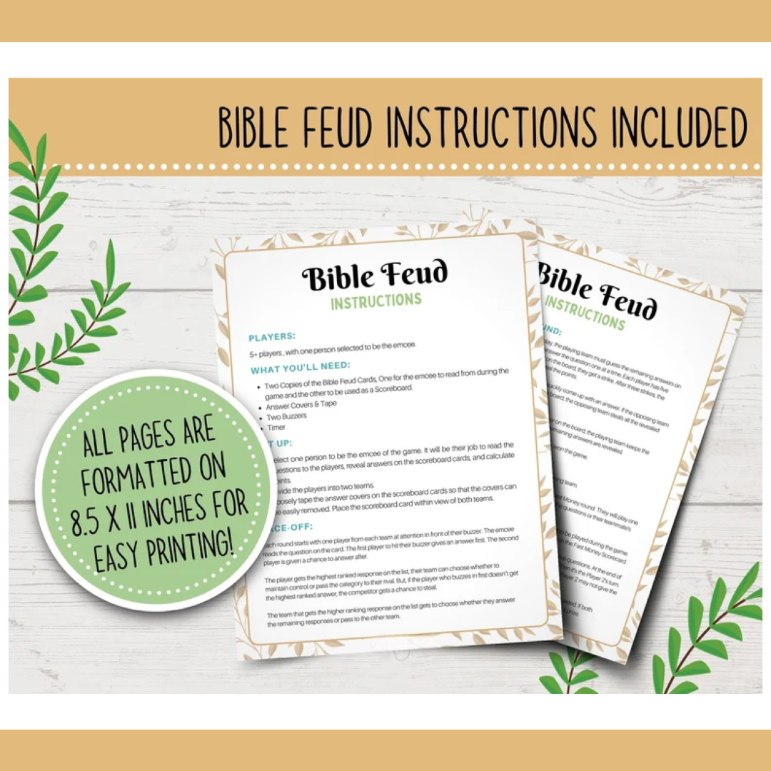 Christian Bible Feud Game | Bible Family Feud-Style Game Show | Church Family Feud | Bible Family Feud Questions | Printable Bible Games