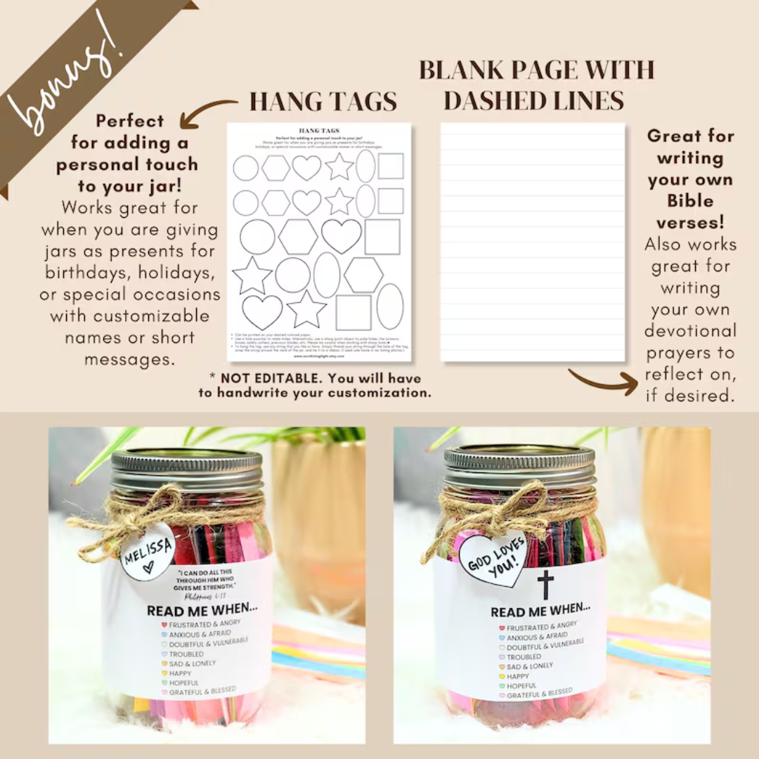 Bible Verse Jar, Printable Color Coded Bible Verses Jar Kit